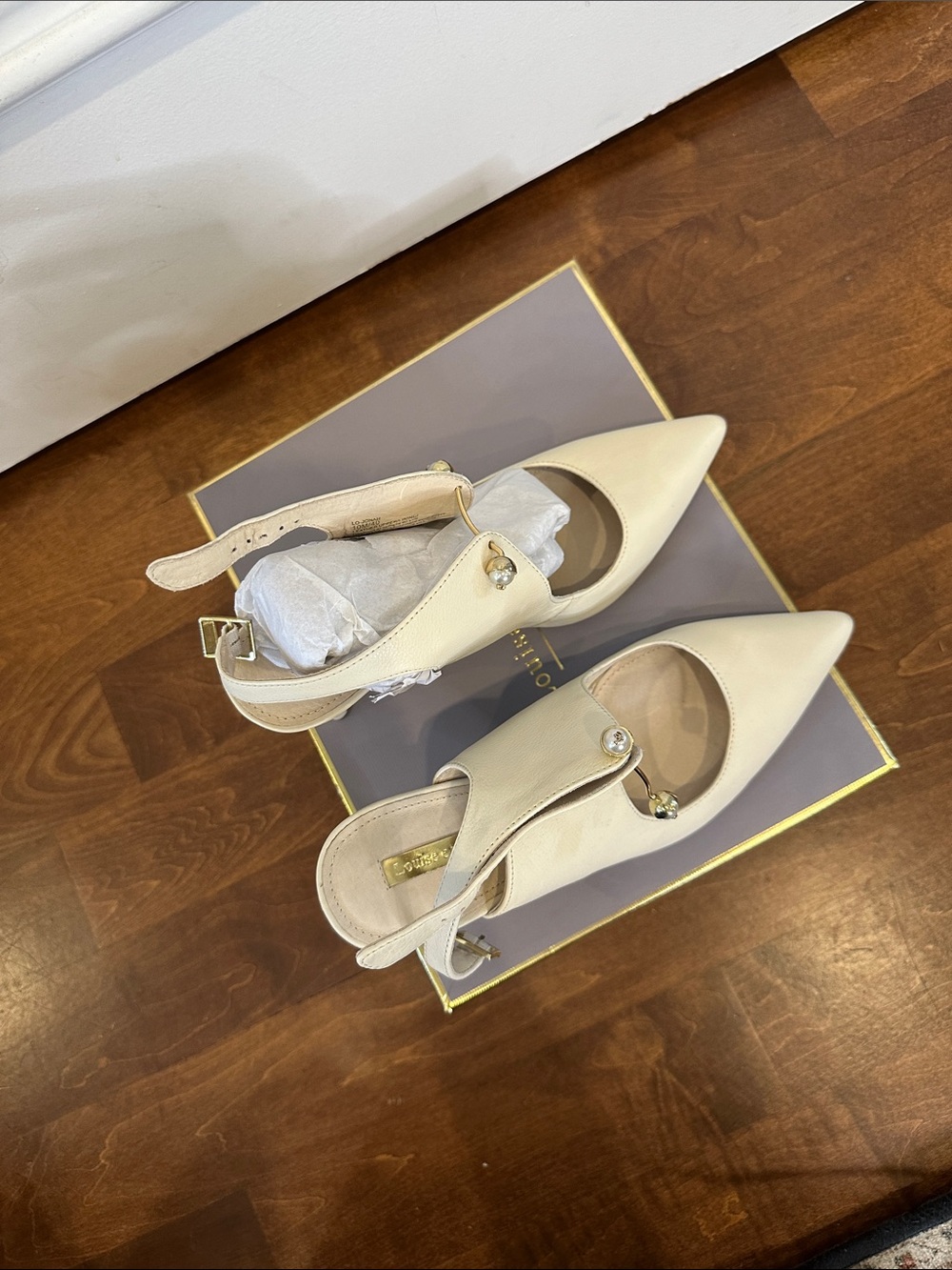 Louise et Cie Lo-Jonah sand Dollar Pointed-Toe Slingback Heels with Gold Accents - Picture 6 of 7